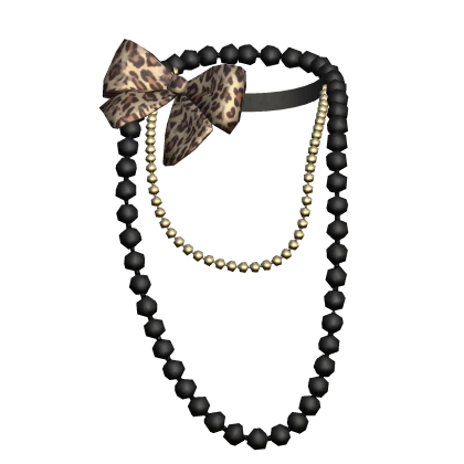 Black Layered Pearl Necklace Leopard Bow Gyaru Y2K