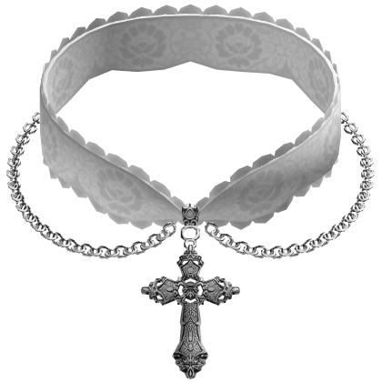 † : white gothic lace chained cross choker (3.0)