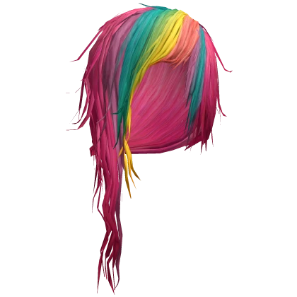 Messy Wavy Sidewept Hair ~ Rainbow/Hot Pink