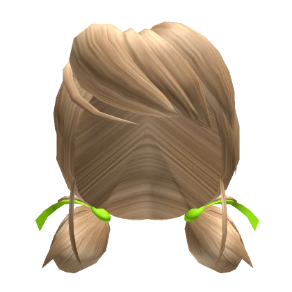 Short Blonde Bangs & Green Ribbon Pigtails