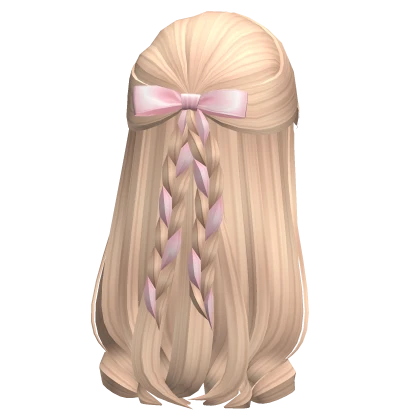Double Braided Half Up w/ Pink Bow (Blonde)