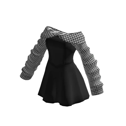 Black Off Shoulder Plaid Princess Dress