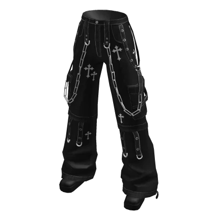 Black Emo Chain Strap Jeans w/ Crosses