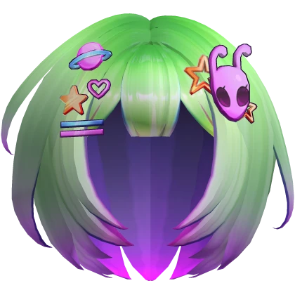 Alien space green short bob decora stars halloween