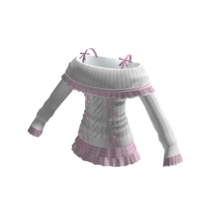 White and Pink Plaid Off Shoulder Sweater Dress