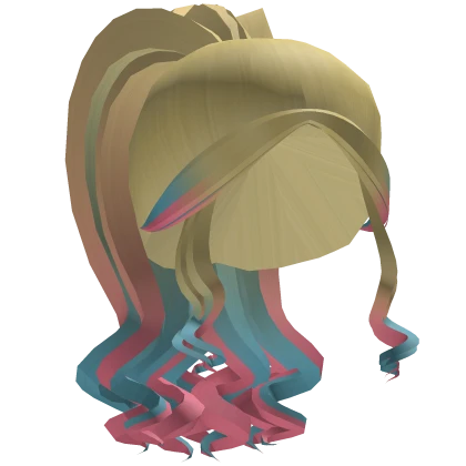 Blonde pink/blue Hair w Curly Pigtails