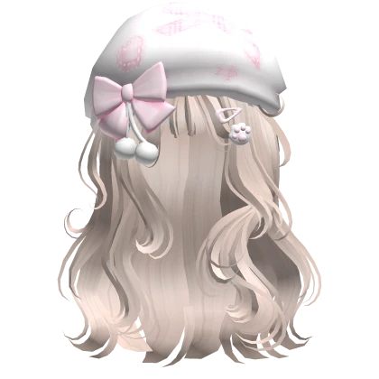 Kawaii Girl Wavy Hair w/ Pink Beret (Beige)