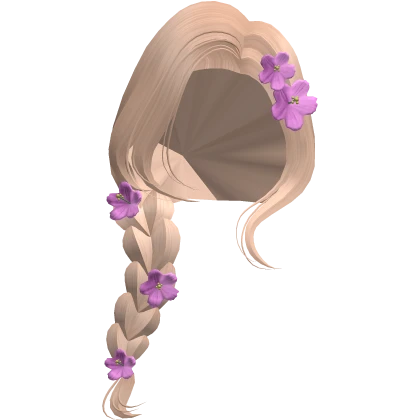 Blonde Rapunzel Side Braid Hair Purple Flowers