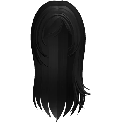 ♡ : long windy hair with side swept bangs black