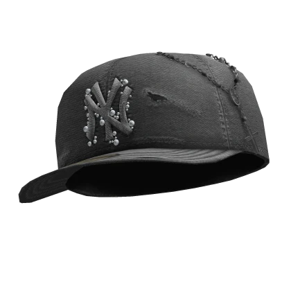 ✤ Grey Distressed Fitted Cap with Rosary - Tilted