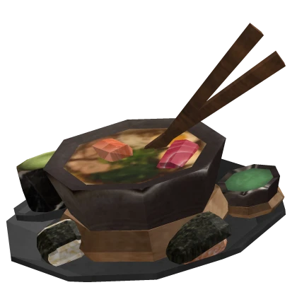Realistic anime Japanese hotpot bowl on head