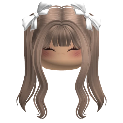 Kawaii Bow Pigtails w/ Makeup (Milktea)