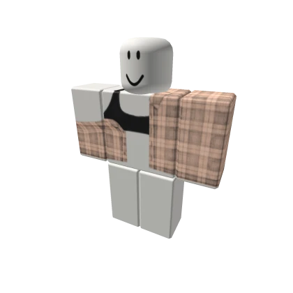 beige flannel w black top