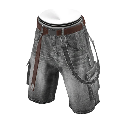 💗Y2K BERMUDA CARGO DENIM SHORTS_GREY