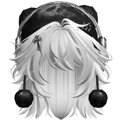 White Messy Wolf cut W/ Emo Beanie Hat Headphones