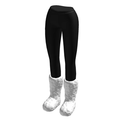 Black Leggings w/ White Fuzzy Fluff Boots