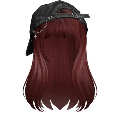 Red long girl hair bangs w/ Y2K Distressed Hat