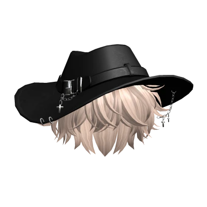 Platinum Blonde Messy Hair w/ Fedora