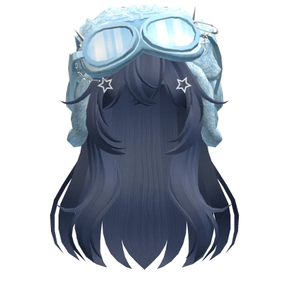 Blue Anime Long Hair w/ Y2K Goggles Ushanka