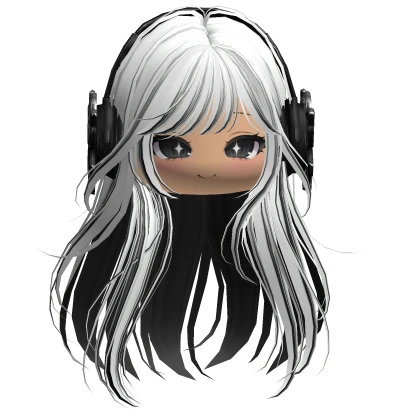 White & Black Straight Hair Cute Face & Headphones