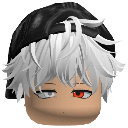 White Messy Emo Hair w Y2K Cap Red Eye Boy Face