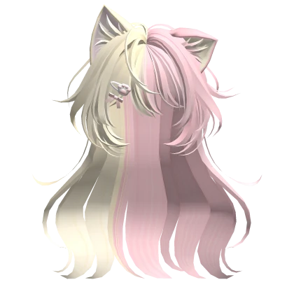 Pink&Yellow Anime Cat Hair