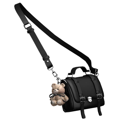 Black Teddy Charm Satchel Bag