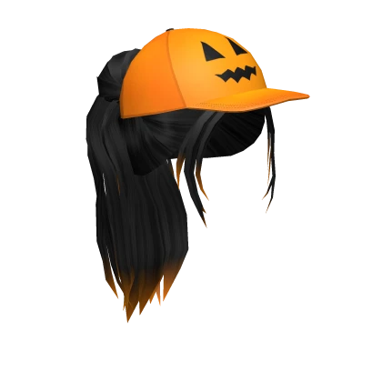 Black Ponytail with Pumpkin Baseball Cap