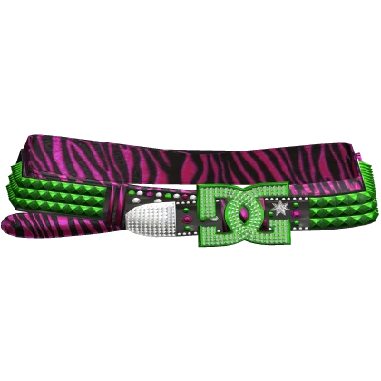 (1.0)Y2K DC Scene Rhinestone Belt Green Pink Zebra