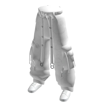 White Baggy Cargo Pants w/ Shoes & Straps