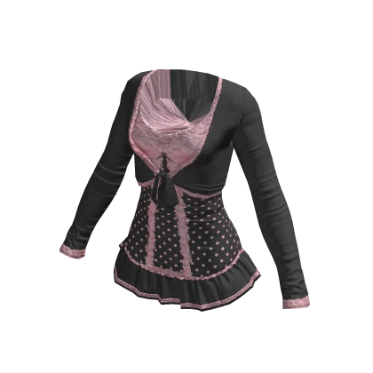 Y2K ruffled lace dress grey-pink polka dot outfit