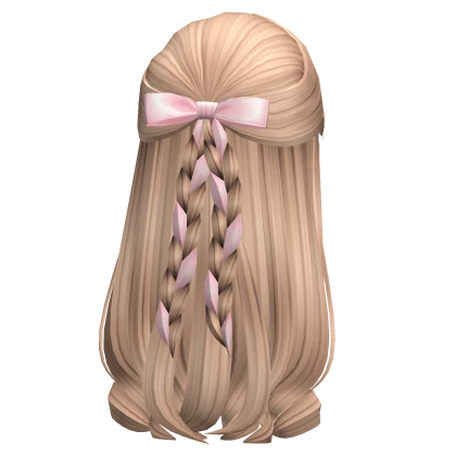 Double Braided Half Up w/ Pink Bow (Blonde 2)