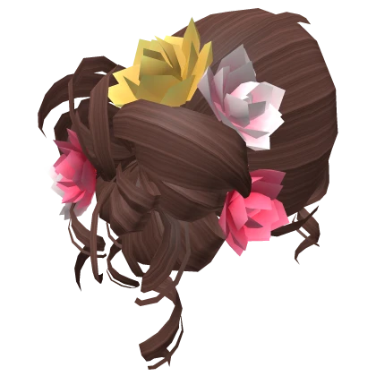 Brunette Spring Floral Flower Curly Messy Bun Hair