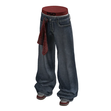 Streetwear Baggy Jeans W/ Bandana (Red)