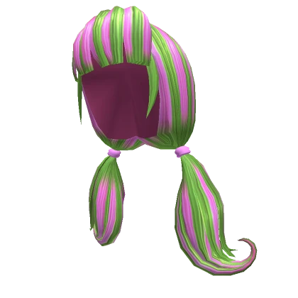 Pink & Green Bangs w/ Long Pigtails