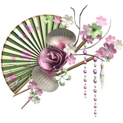 Green Pink White Floral Traditional Japanese Fan