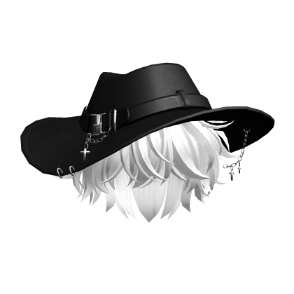 White Messy Hair w/ Fedora