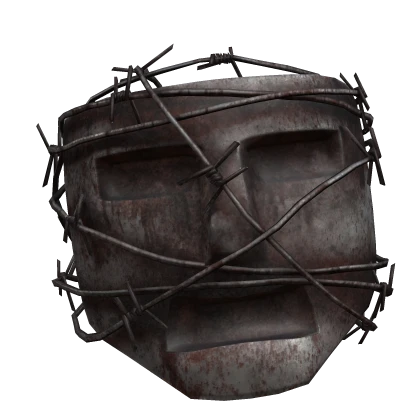 Metal Rusty Mask Tied With Barbed Wire