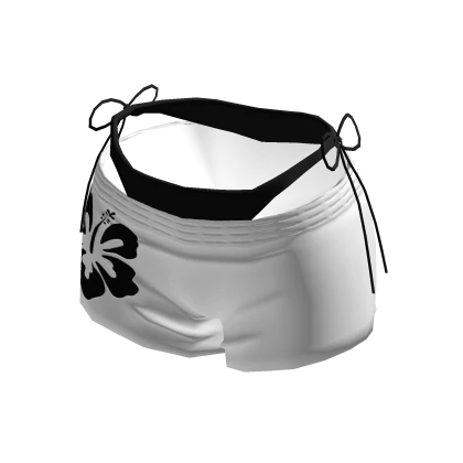 Whale Tail Hibiscus Shorts W Black Bikini Bottoms