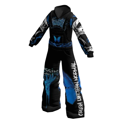 Overalls w Hoodie Art Blue