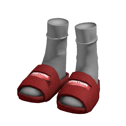 courtside - furry slides /w socks [red]