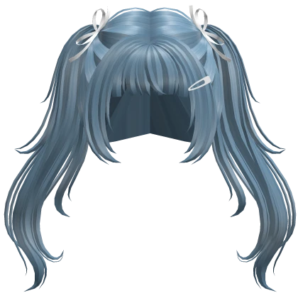 ♡ Anime Wavy Pigtails w/ Ribbons (Blue)