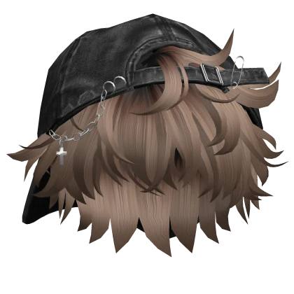 Brown Messy Anime Boy Hair w/ Y2K Distressed Hat