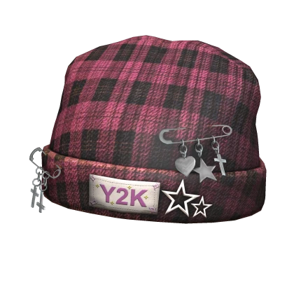 y2k punk igari beanie cap black & pink plaid