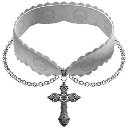 white gothic lace chained cross choker (3.0)