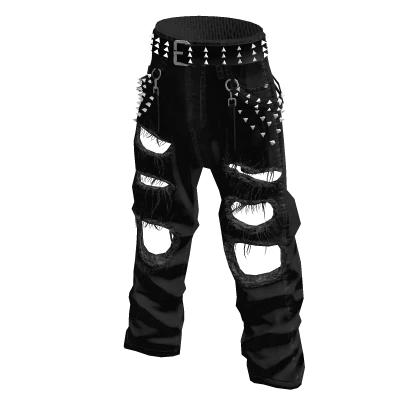 Baggy Ripped Grunge Y2K Studded Belt Jeans Black