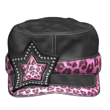 Pink Leopard Print Star Cap Black 2000s Y2K Gyaru