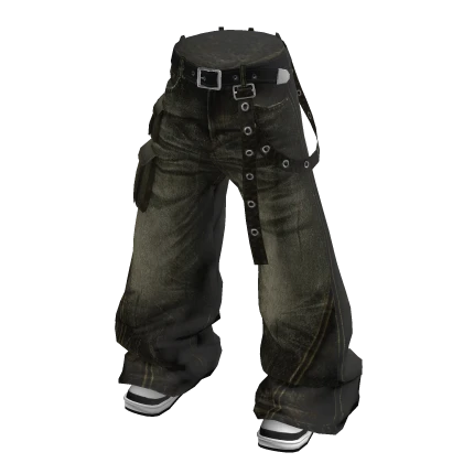 💗Y2K WASHED DENIM PANTS WITH SHOES_DUSTY KHAKI