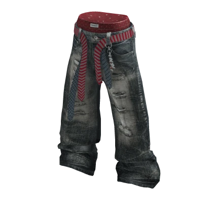 💜 Layered Grunge Denim jeans_Deep Blue