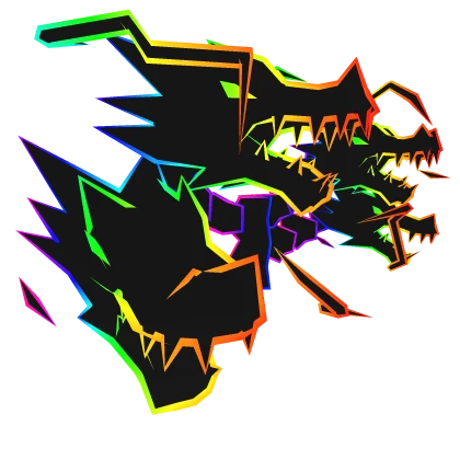 Cartoony Rainbow Lightning Dragon Heads